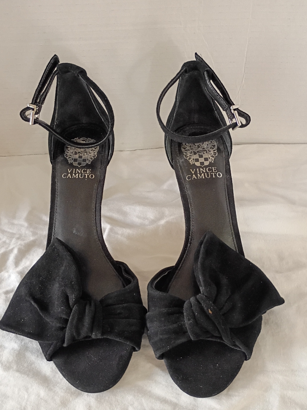 Vince Camuto Black Bow Ankle-Strap Heels - Open Toe Dress Sandals Size 8.5 - Picture 2 of 9